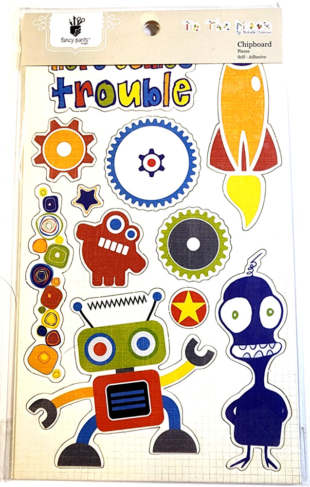 Fancy Pants To The Moon Chipboard Stickers Space Robot Alien Rocket 2 Sheet 2010