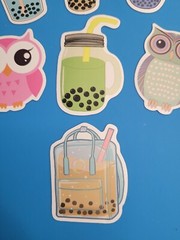 STICKERS x 10 Owl & Boba Milk Tea Cartoon Cute Sticker JUL249