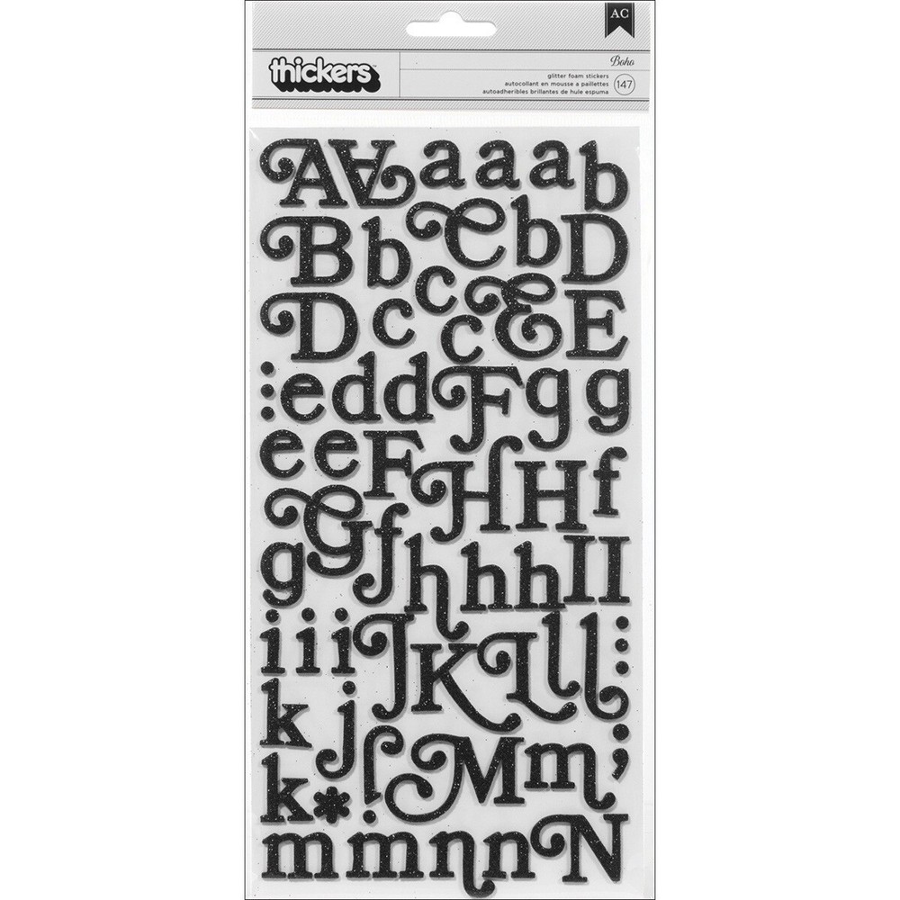 Boho Thickers Alphabet Stickers, Glitter Foam Boho/Black – 3 Pack