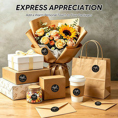 500Pcs Black Thank You Stickers Roll – 4 Gold Foil Font Designs, 1.5 Inch Thank