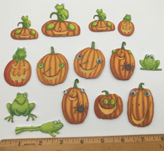 Vintage Jolee or Hallmark Halloween Stickers Jack-O-Lantern Pumpkins & Frogs 3D