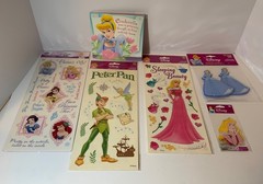 Lot Disney Theme Stickers New (5) & Card (1) Princesses, Peter Pan, Cinderella