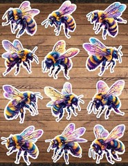 Holographic Bee Die Cut Vinyl Stickers Set Scrapbooking Laptop Waterbottle