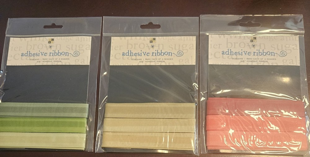 DCWV Adhesive Ribbon-1yd each of 3 shades-5/8″-/Coral/Green/Tan