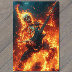STICKER Flaming Skeleton Rock Guitar Fire Metal Band Fiery Stage Inferno Jam