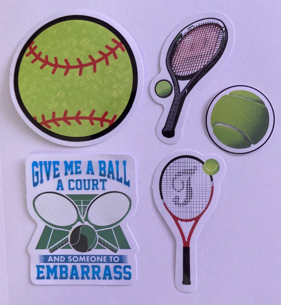 Set of 5 Tennis Stickers Glossy Sports Junk Journal Supplies Scrapbooks