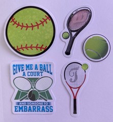 Set of 5 Tennis Stickers Glossy Sports Junk Journal Supplies Scrapbooks