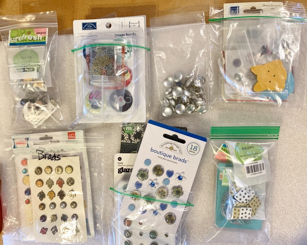 7 Diff Sets Deco Cat,Pebble & Flower Themed Brads-Assorted Brands -You Choose
