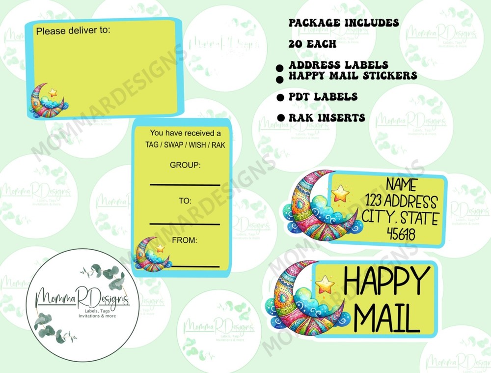MOON Happy mail Sticker flakes, SNAIL MAIL, RETURN ADDRESS, PDT & INSERT