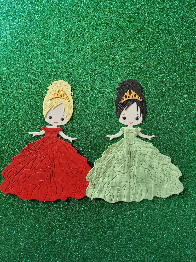 2 Pretty Princess Girl Cardstock die cuts Ball Dress, crown see pics.