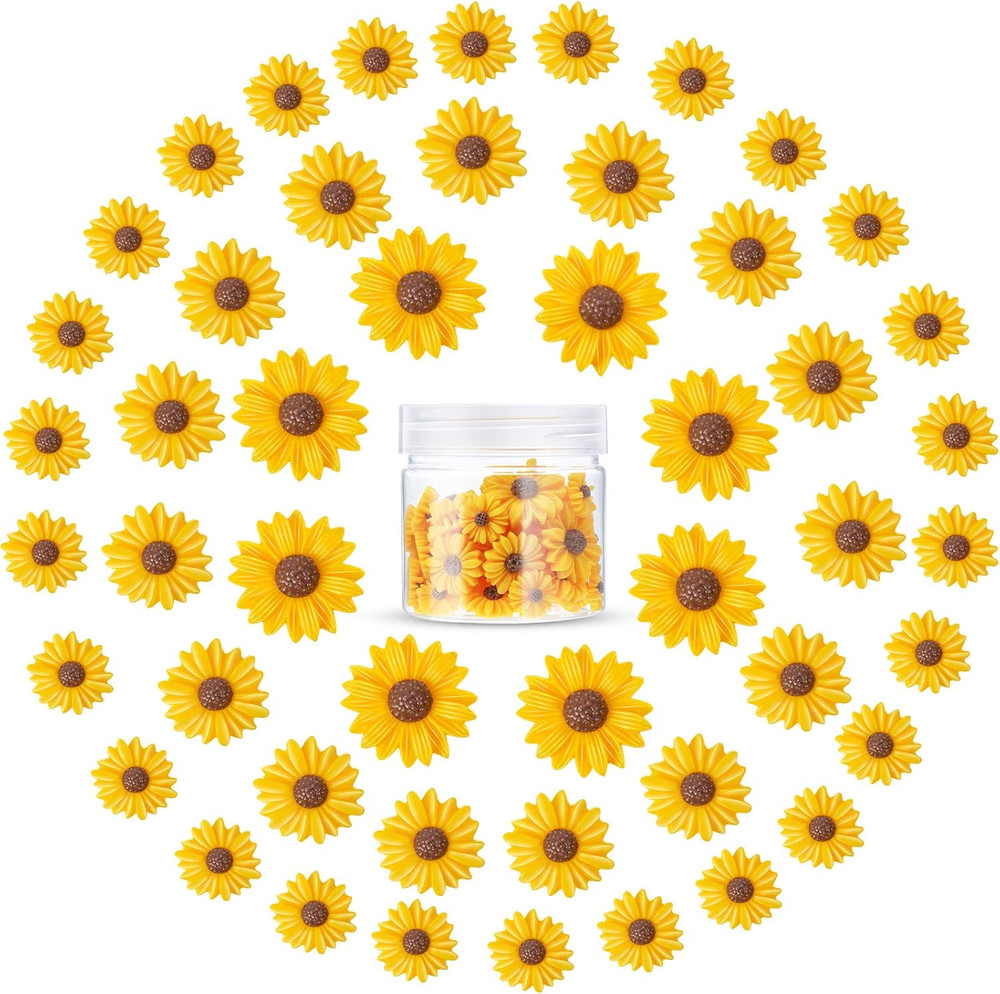 50 Pcs Flatback Resin Daisy Flowers Daisy Flower Epoxy Beads Charms Mini Decorat