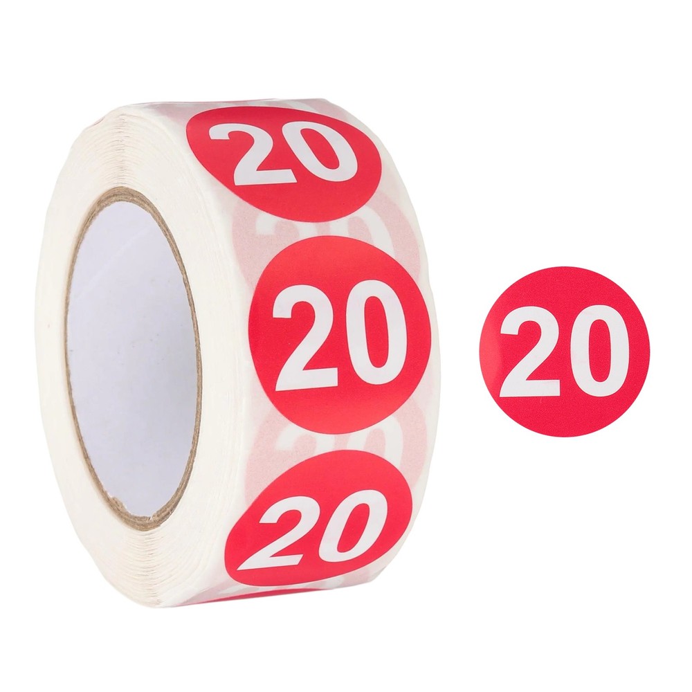 Number 20 Stickers 1″ Round Coded Self-Adhesive Labels Dark Pink 500Pcs/Roll