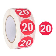 Number 20 Stickers 1″ Round Coded Self-Adhesive Labels Dark Pink 500Pcs/Roll