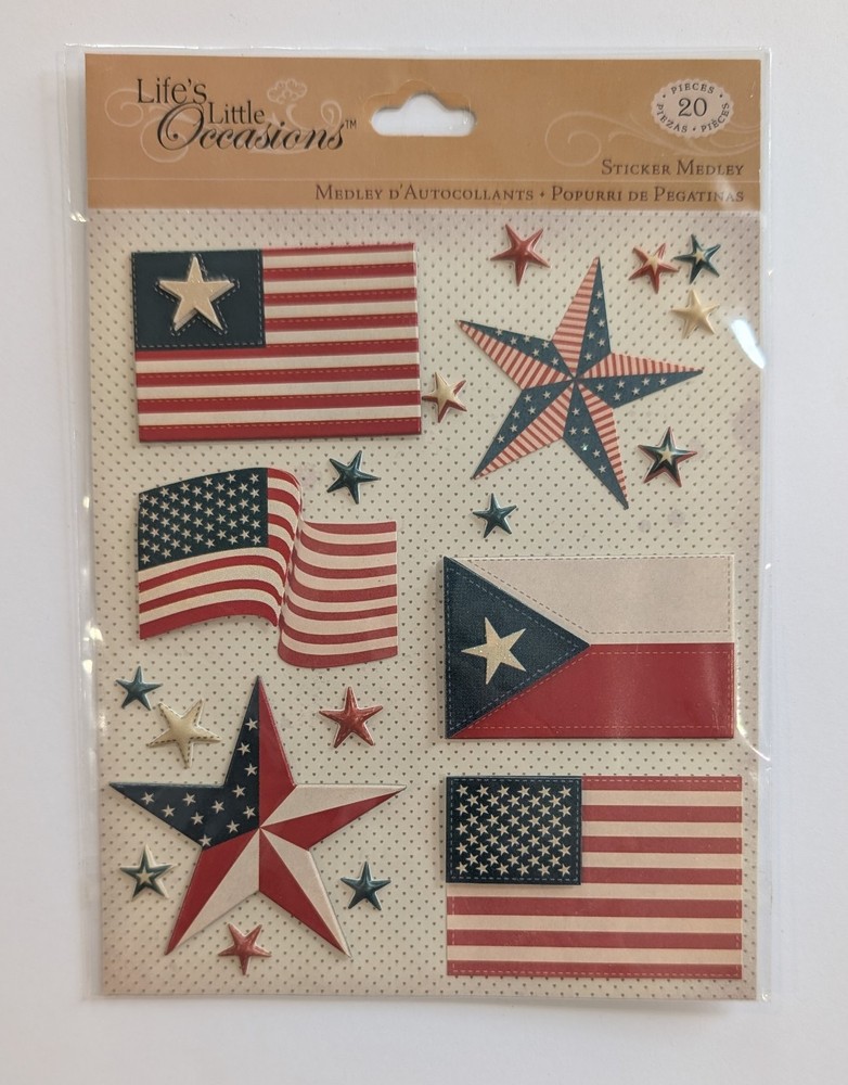 American Flags & Stars USA Scrapbooking Stickers By Life’s Little Occasions RARE