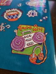 Vintage American Greetings Rock ‘n Roll, Music, glitter accented sticker sheet