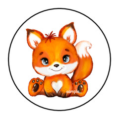 30 BABY FOX ENVELOPE SEALS LABELS STICKERS 1.5″ ROUND WOODLAND FOREST ANIMALS