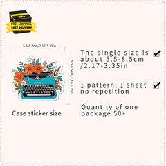 Retro Typewriter Stickers for Scrapbooking,50Pcs Vintage Typewriter Decals, Wate