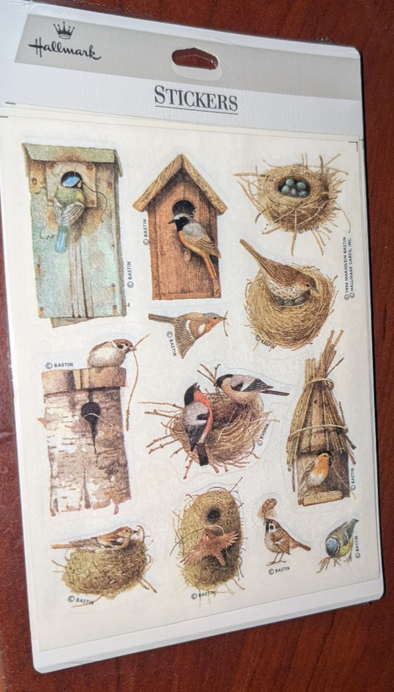 Vintage HALLMARK Stickers Marjolein Bastin -Birdhouse Birds Nest New Pkg (48)