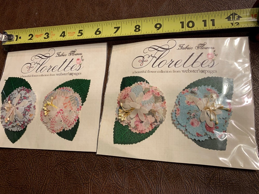 Rare Fabric Flowers, 4 pcs, Webster’s Pages, Florettes New In 2 Sealed Packs