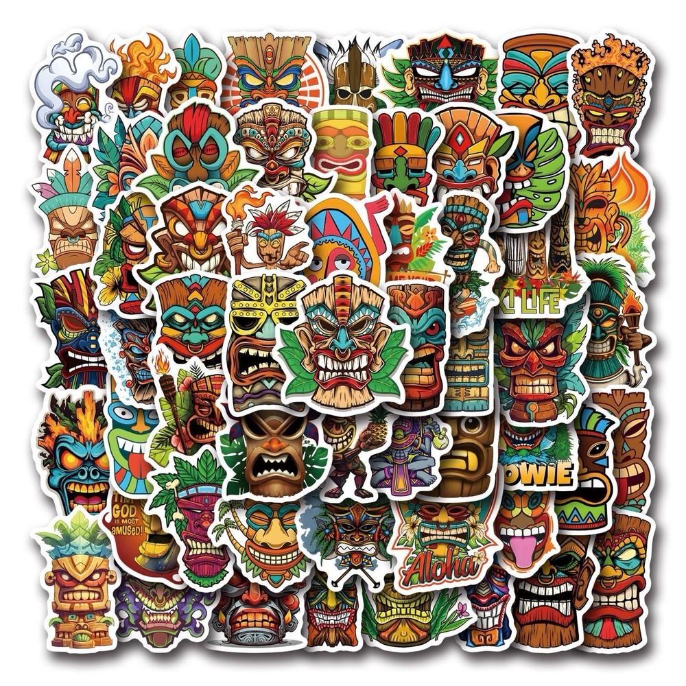 20Pcs Random Indigenous Graphics Tiki Aboriginal Face Mask Waterproof Sticker