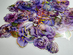 Purple Floral Stickers Gold Foil Clear Acetate Junk Journal Scrapbook 16pc
