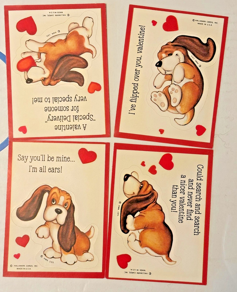 Vintage Hallmark Sebastion Sticker Valentines Set of Four Dog Puppy