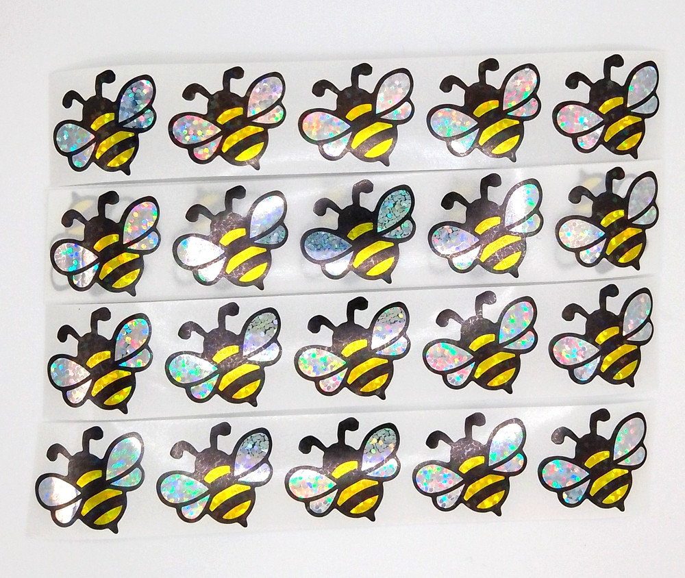 30 Yellow Black Silver Foil Bee Stickers/Scrapbooking/Crafts/Journals/Planner/1″