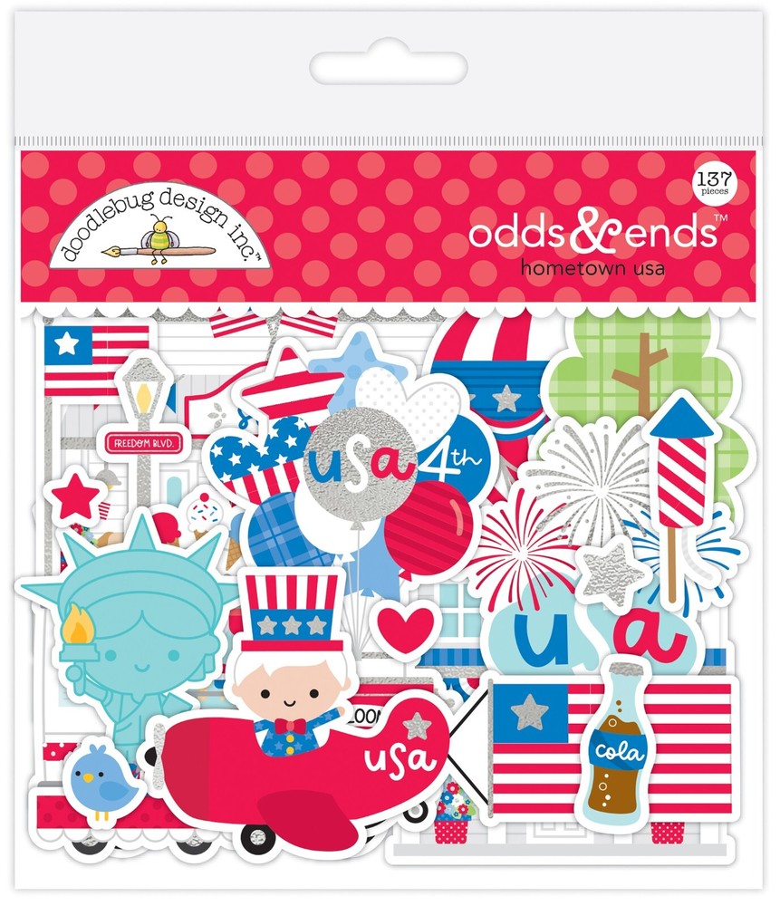 Doodlebug Odds Ends Hometown USA July 4 Patriotic RWB Flag Fireworks BBQ Cola