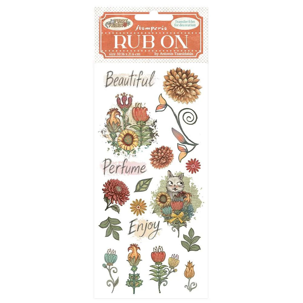 Stamperia Furry Friends Rub-Ons – Flowers, DFLRB200