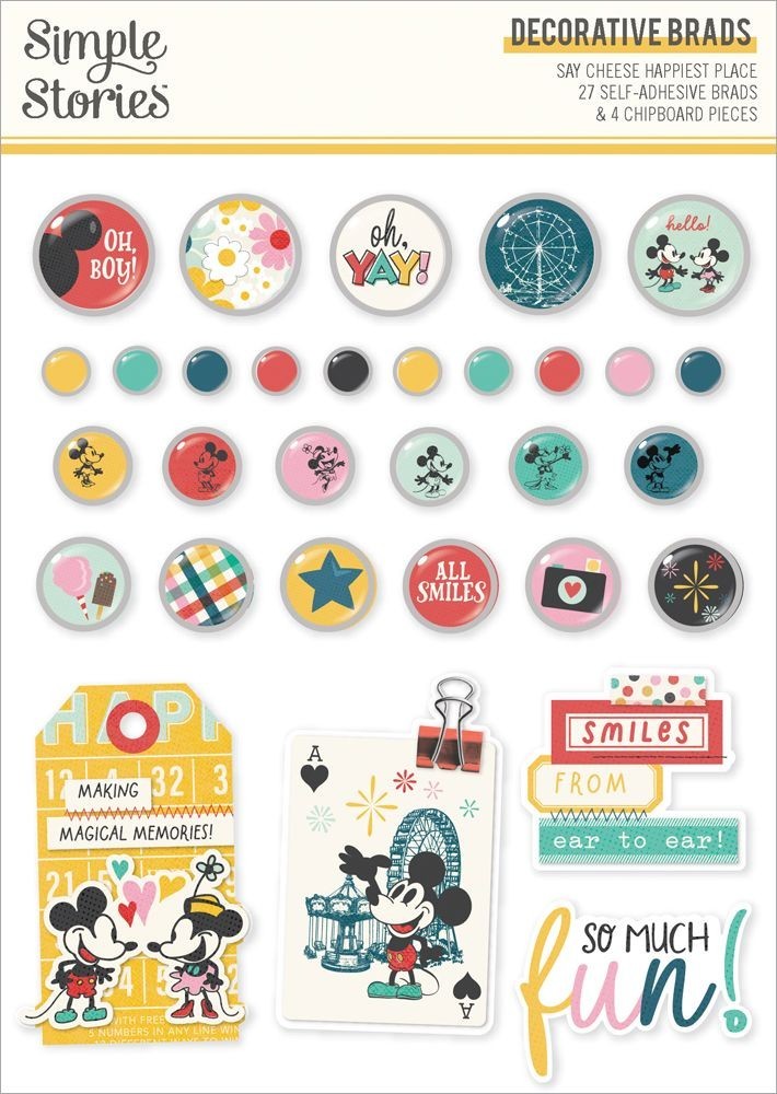 Decorative Brads SS Say Cheese Happiest Place Disney Mickey Minnie Smiles Fun!