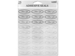 Oval Sticker Seals – Silver Thank You x 25 qty