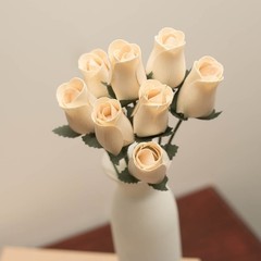 White Bunch of 8 Closed Bud Wooden Roses for Crafts Custom Bouquets and Other…