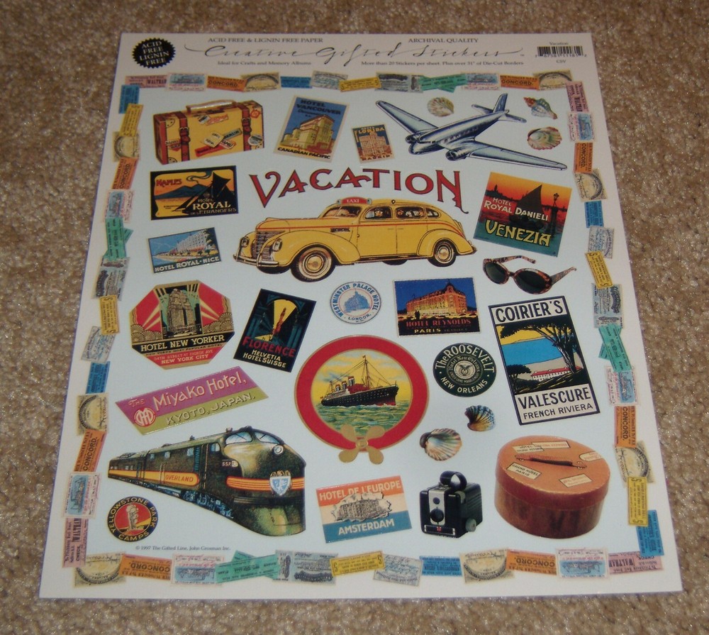 The Gifted Line ~ John Grossman 8×10 Sticker Sheet ~ Vintage Vacation/Travel