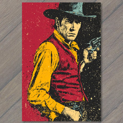 STICKER Western Cowboy Revolver Red Yellow Black Graphic