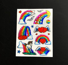 UNICORN PEGASUS wings stars RAINBOW HEART VINTAGE sticker Prism Prismatic foil