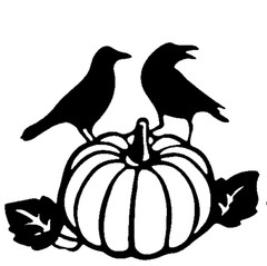 CROW SITTING ON FANCY PUMPKIN IN A PATCH SILHOUETTE DIE CUT/ CUTS (BLACK, ORANGE