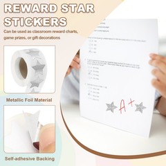Star Stickers Roll 1 Inch, 500pcs Sparkly Foil Star Labels for Reward, Silver