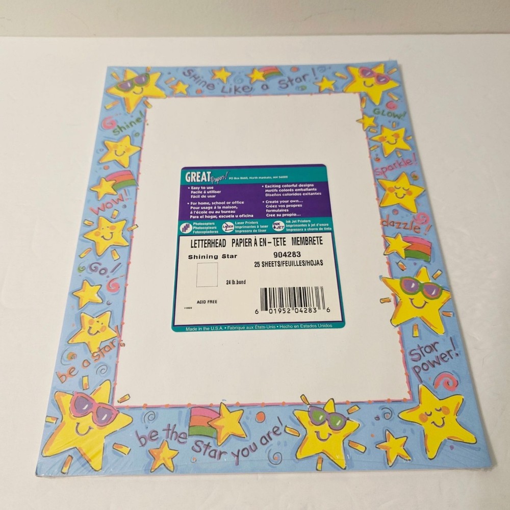 Vtg Sparkle Dazzle Stars Power Letterhead Paper Stationary Scrapbook DIY Art