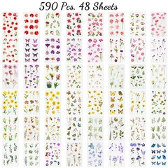 48 Sheets Flower Stickers, Decoive Wildflower Stickers, Scrapbook, Multicolor
