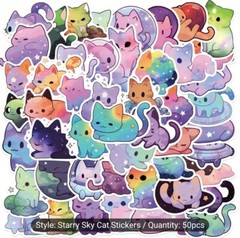50 Cute Cat Starry Sky Kitty Kitten Space Astral Galaxy Sticker – Meme Kawaii
