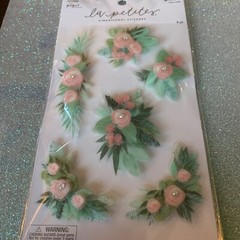 LA PETITES THE PAPER STUDIO STICKERS 3D SPRING FLORAL GLITTER FLORAL W/GEMS 6PCS