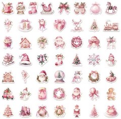 50 PACK PINK CHRISTMAS Retro VTG Y2K Nostalgia Festive Scenes Sticker Lot 50PCS