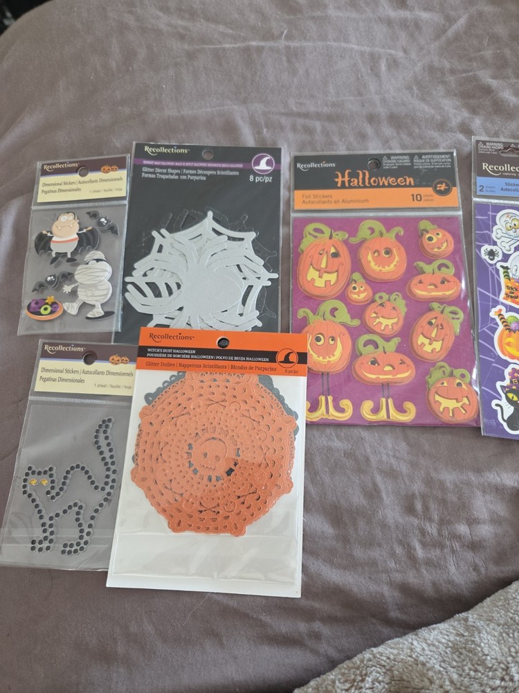 Vintage Recollections Halloween Sticker Lot 5pk Felt Rhinestone 3D Pop Up Craft