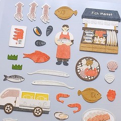 Fish Market Decorative Stickers Seafood Illustration for Journaling Scrapbook