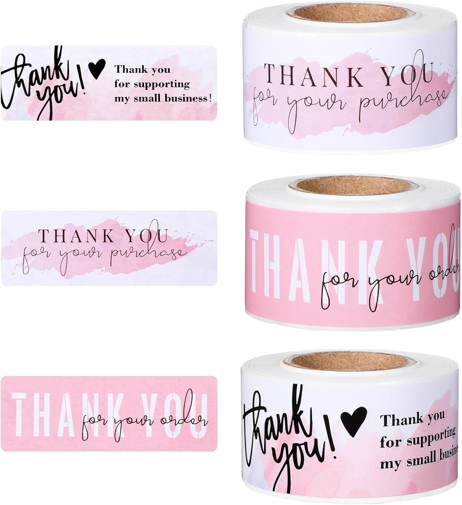 3 Rolls 1 X 3 Inch Thank You Sticker, Thank You Stickers Small Business, Pink De