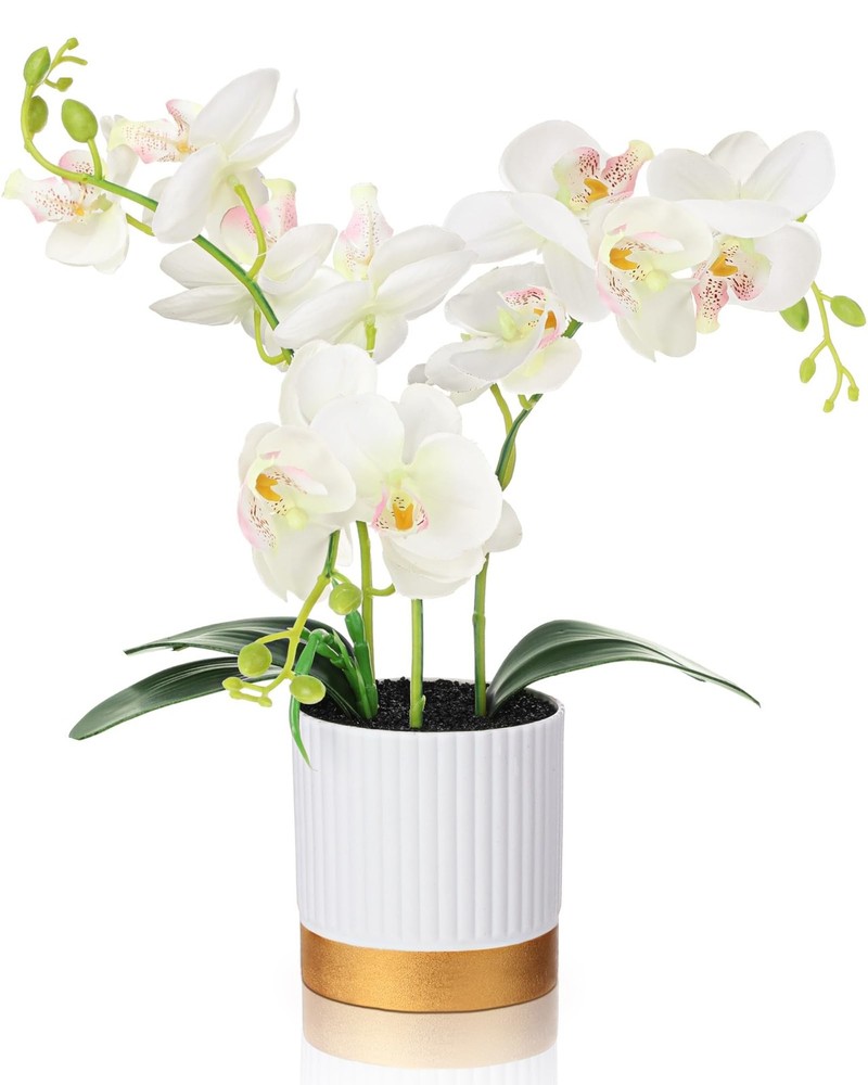 XunYee Orchid Artificial Flowers in Pot 15 Inches Artificial Orchid Flowers P…