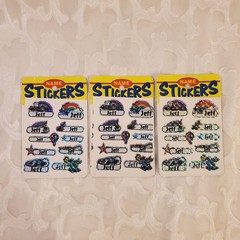 Vintage «Jeff» Prismatic / Holographic / Rainbow Name Stickers, Lot of 3