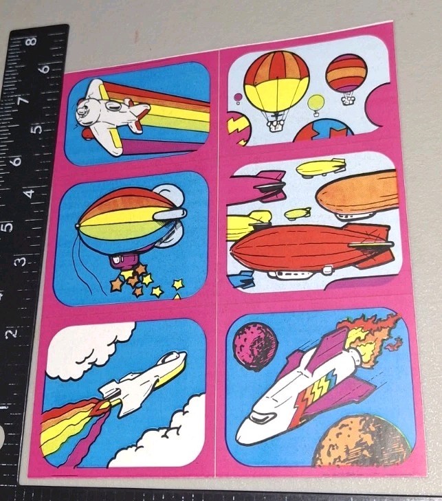 vintage Stickers Yellow Rainbows Airplanes Rockets Rare 1 Sheet Star Bright