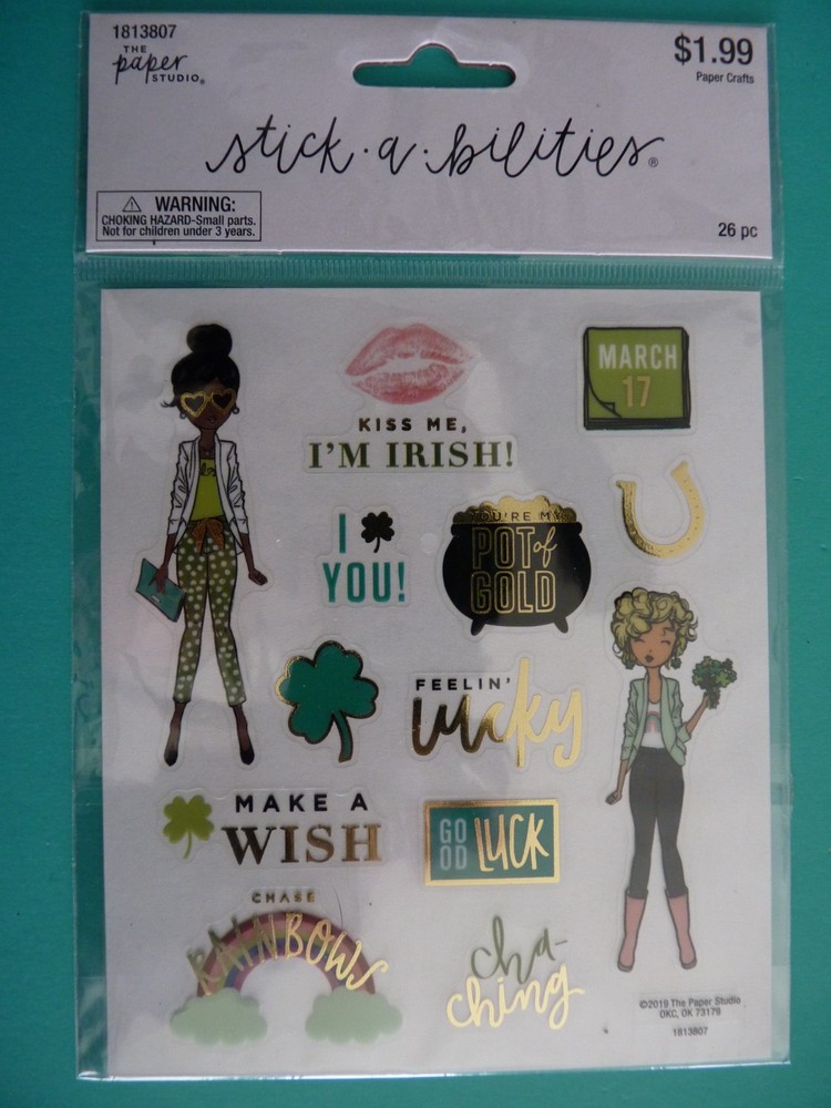 Paper Studio Stickers ST PATRICK’S DAY Kiss Me I’m Irish Sealed Pack (2) Sheets