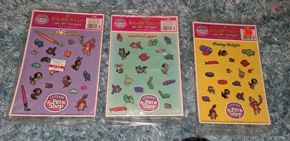Vintage Littlest Pet Shop Reusable Stickers With Storyboard Lot Of 3 Packages